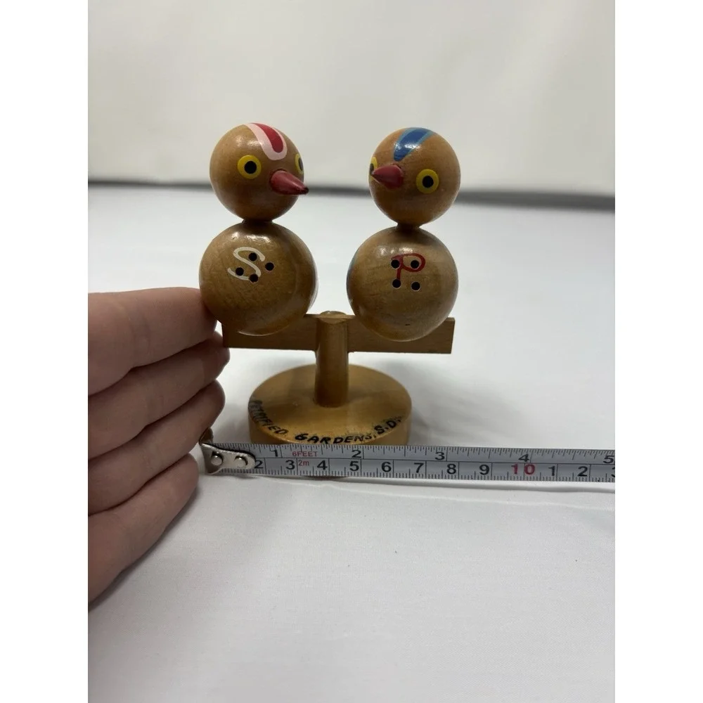 Vintage Hand Painted Wooden Birds Perch Stand‎ Salt & Pepper Retro MCM Unique